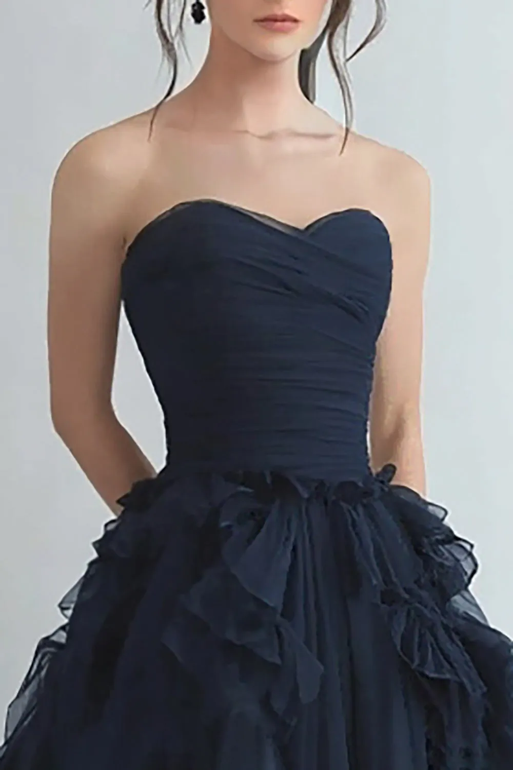Organza Navy Tiered Strapless A Line Formal Dress sold by Zapaka product image thumbnail 2