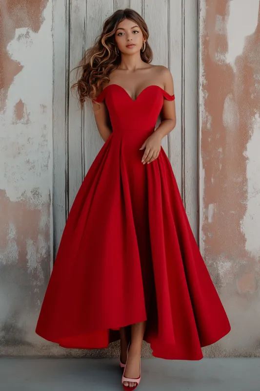 Red Off The Shoulder A Line Formal Dress sold by Zapaka