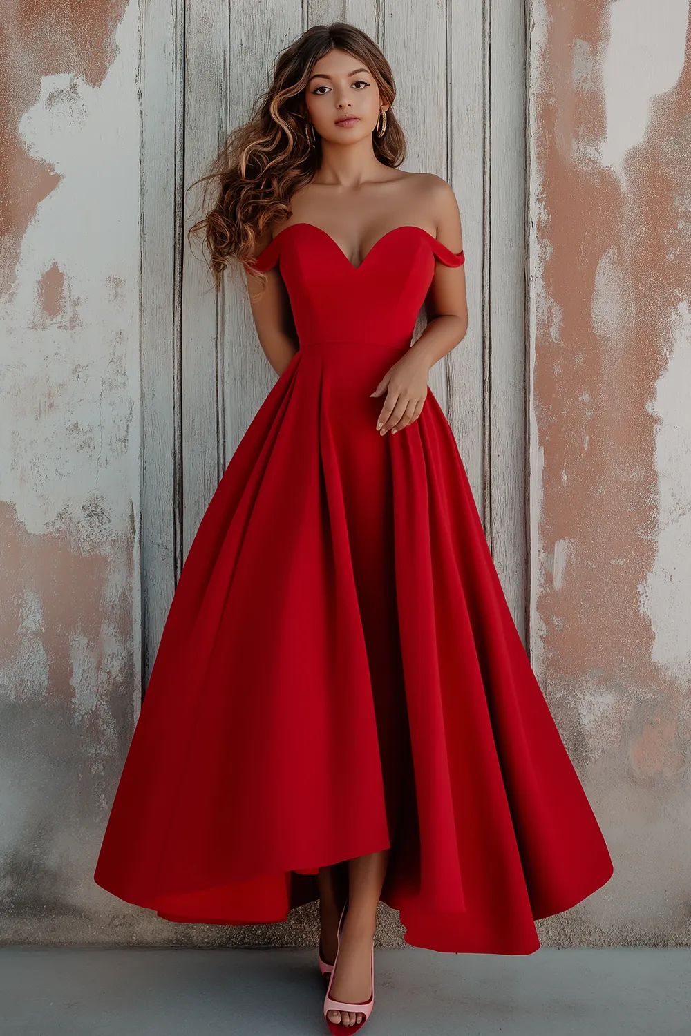 Red Off The Shoulder A Line Formal Dress sold by Zapaka