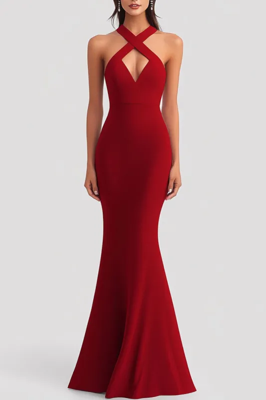 Red Mermaid Convertible straps Satin Formal Dress sold by Zapaka