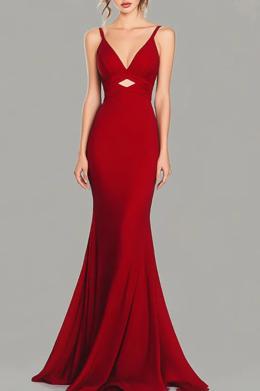 Red V-Neck Cut Out Mermaid Formal Dress sold by Zapaka