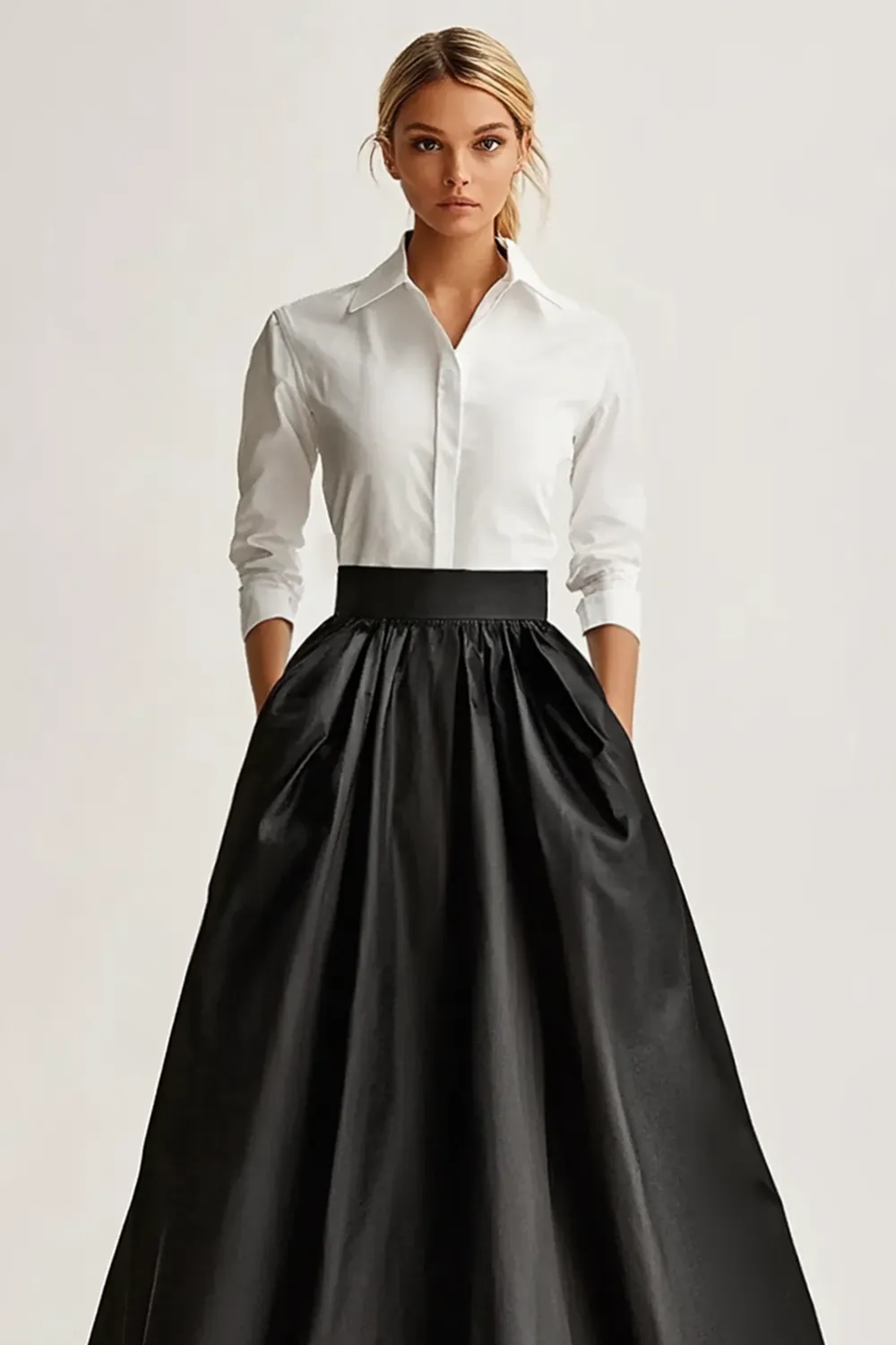 Full Length Black Satin A Line Skirt with Pockets sold by Zapaka product image thumbnail 2