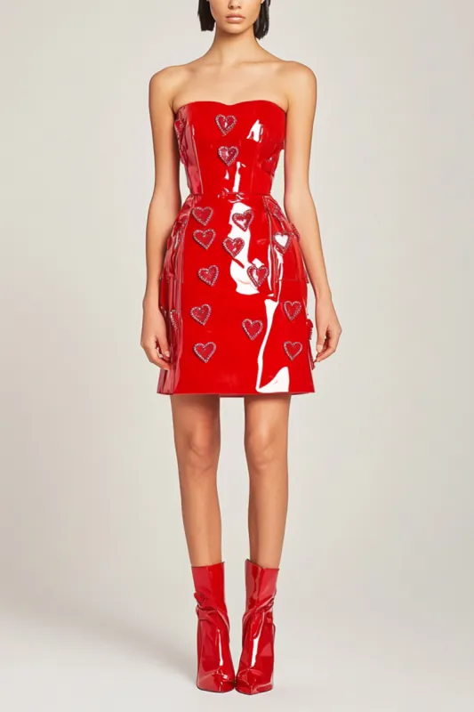Red Strapless A-Line Heart Mini Party Dress sold by Zapaka