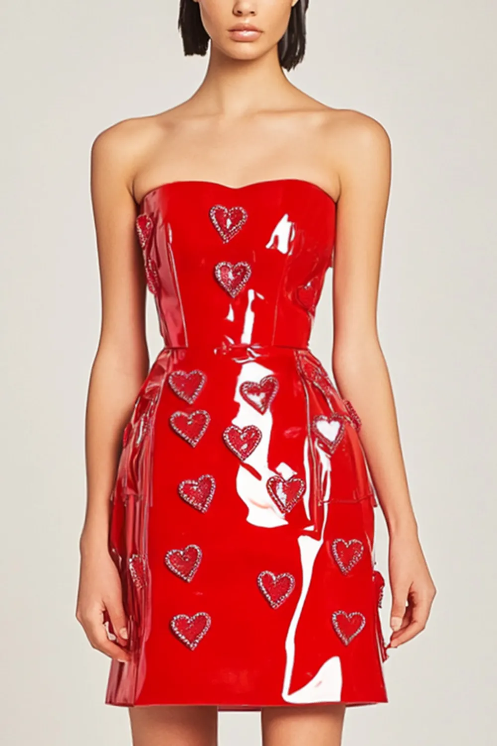 Red Strapless A-Line Heart Mini Party Dress sold by Zapaka product image thumbnail 2