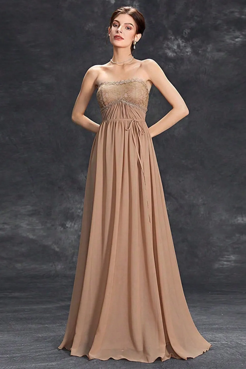 Simple Khaki A-Line Strapless Chiffon Long Prom Dress sold by Zapaka product image thumbnail 4