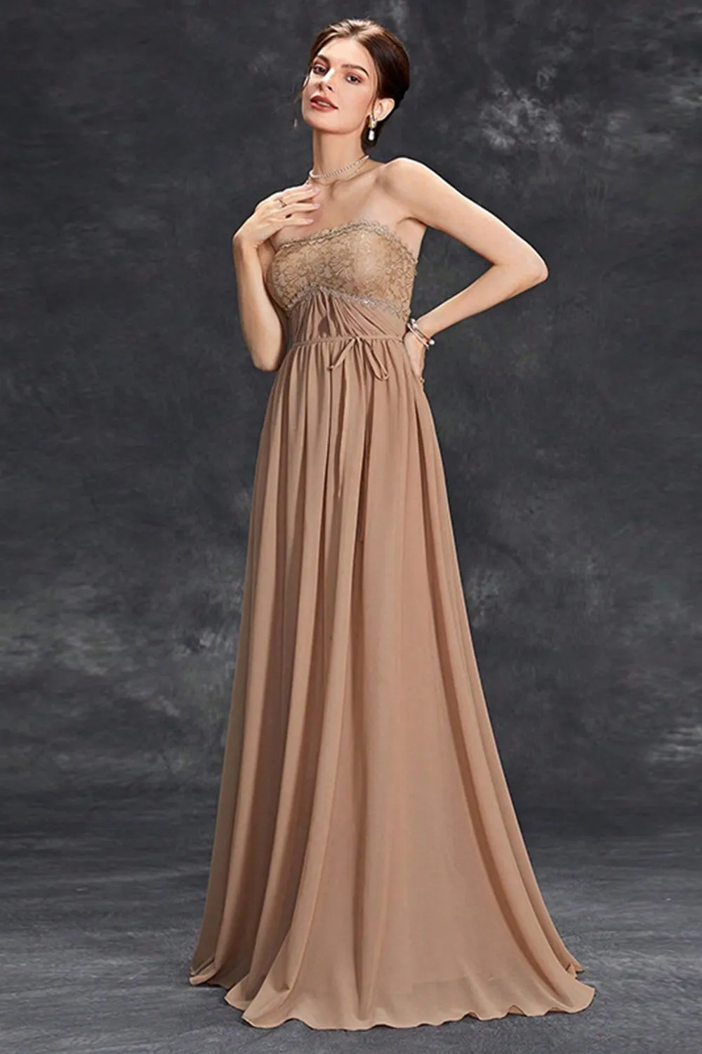 Simple Khaki A-Line Strapless Chiffon Long Prom Dress sold by Zapaka product image thumbnail 5