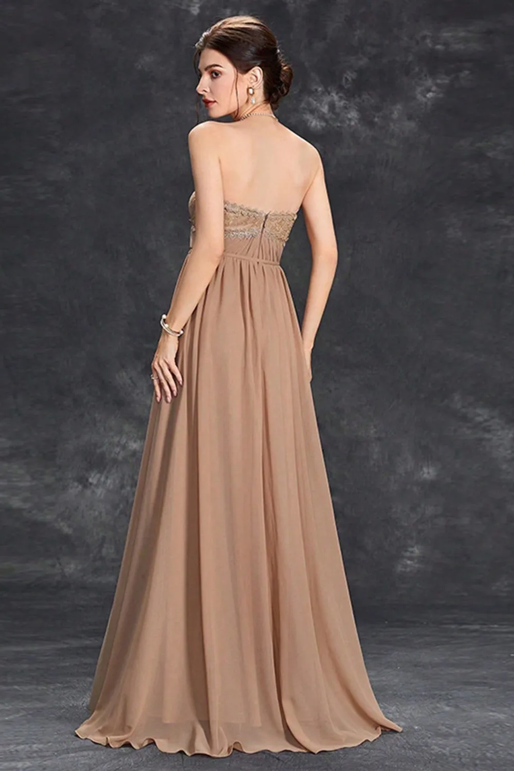 Simple Khaki A-Line Strapless Chiffon Long Prom Dress sold by Zapaka product image thumbnail 2