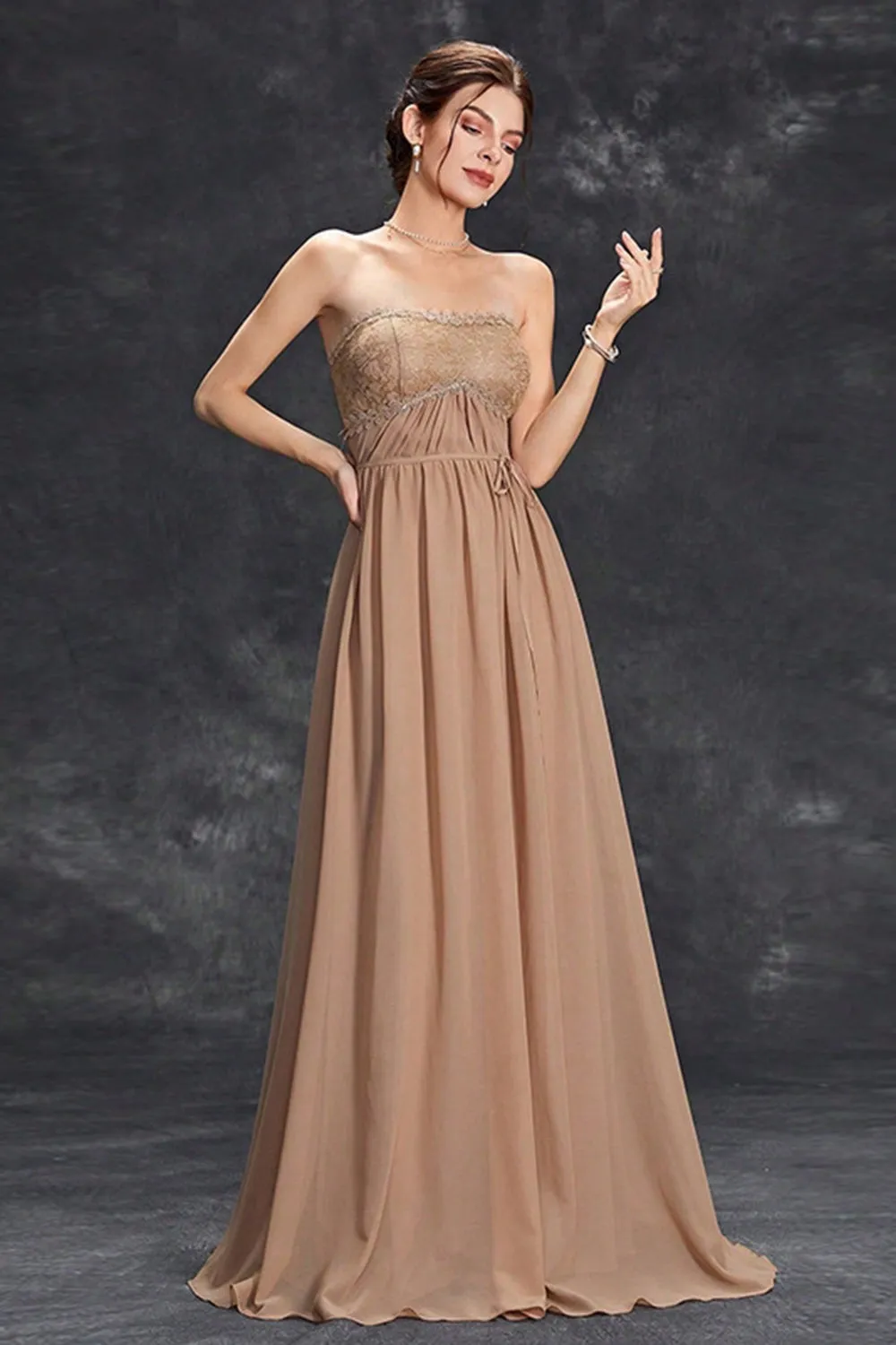 Simple Khaki A-Line Strapless Chiffon Long Prom Dress sold by Zapaka product image thumbnail 3