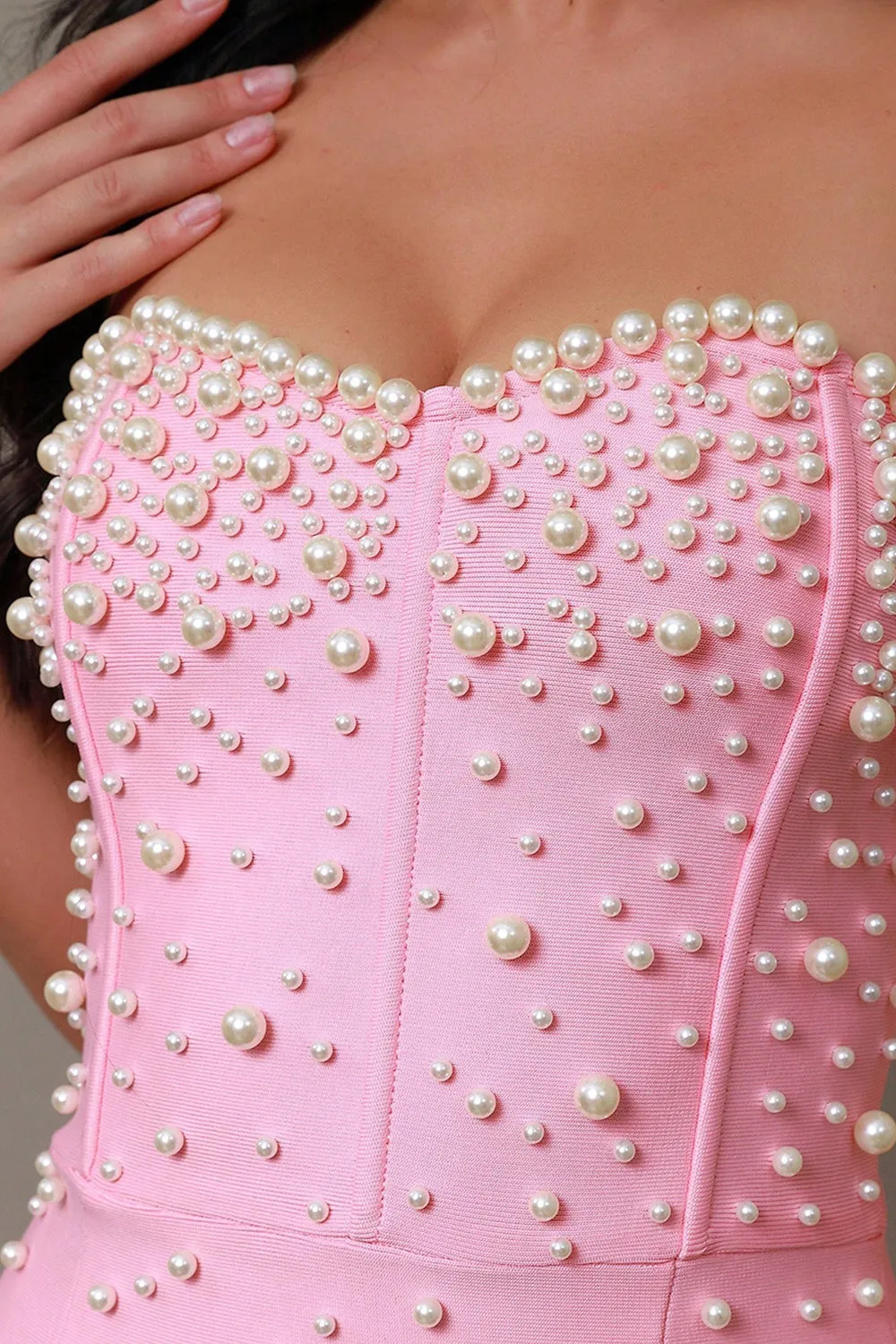 Sparkly Pink Mermaid Strapless Beaded Corset Long Prom Dress sold by Zapaka product image thumbnail 3