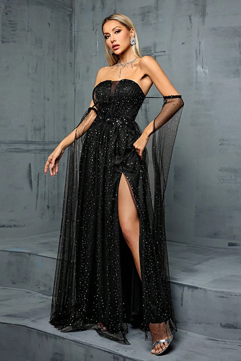 Sparkly Off the Shoulder Maxi Tulle Prom Dress sold by Zapaka product image thumbnail 3