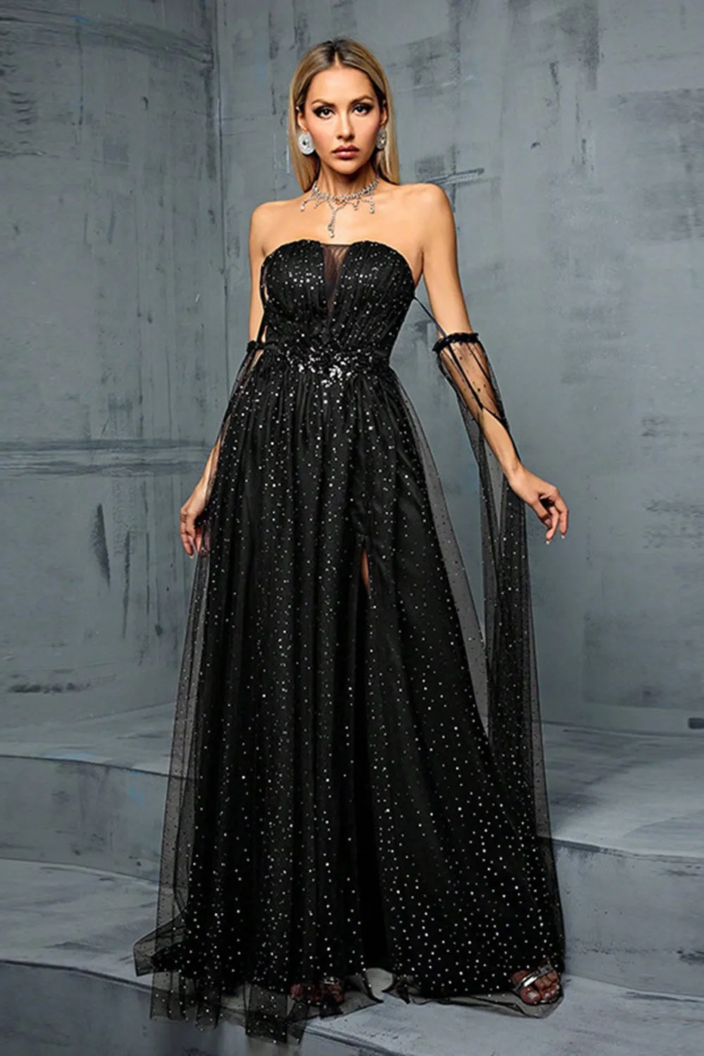 Sparkly Off the Shoulder Maxi Tulle Prom Dress sold by Zapaka product image thumbnail 4
