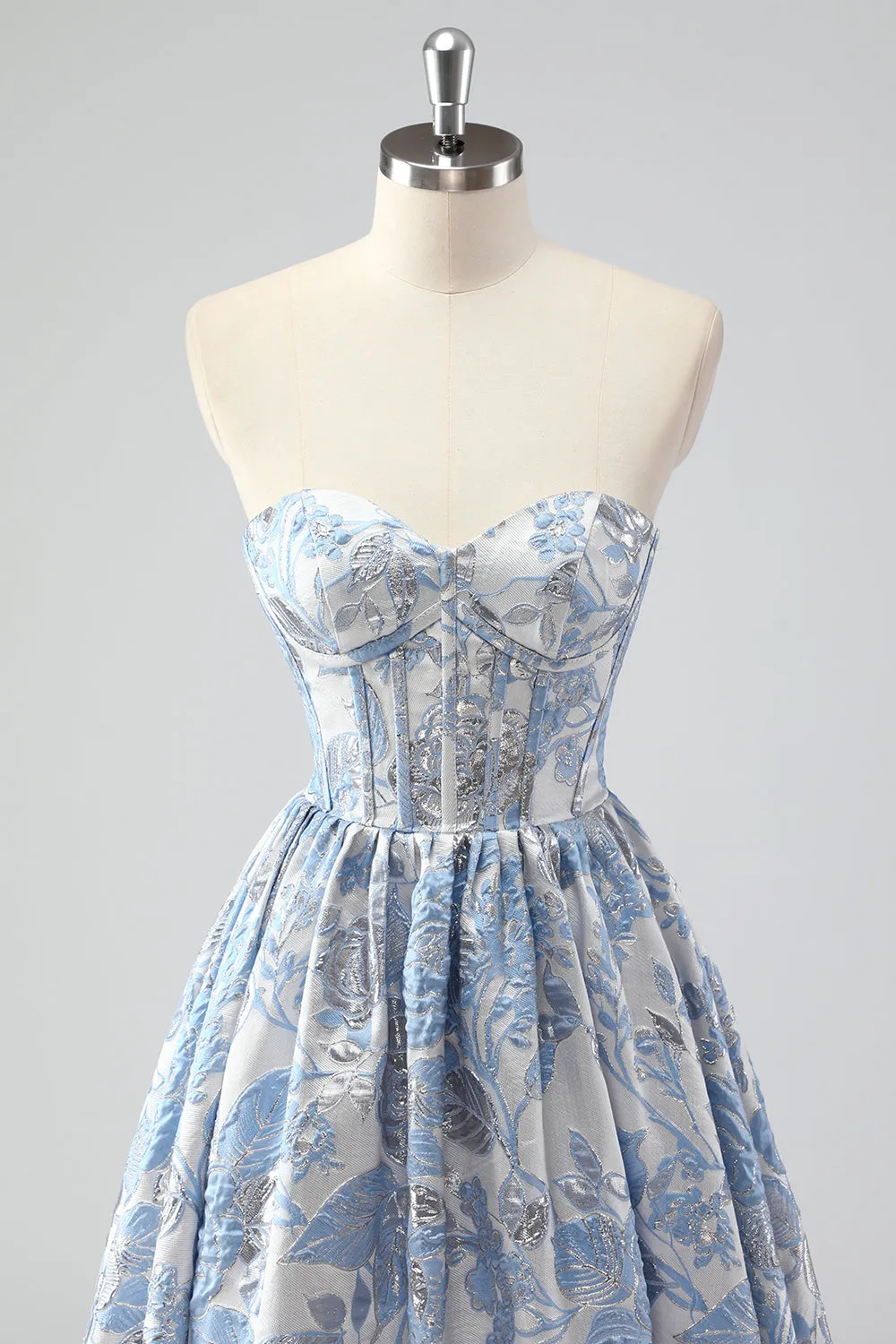Cute Blue A-Line Sweetheart Brocade Corset Long Prom Dress sold by Zapaka product image thumbnail 4