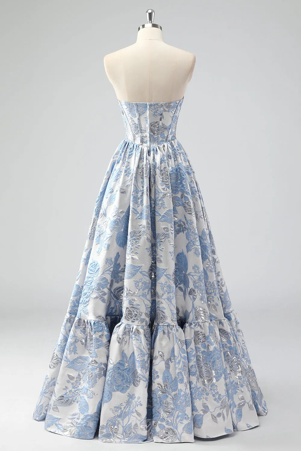 Cute Blue A-Line Sweetheart Brocade Corset Long Prom Dress sold by Zapaka product image thumbnail 2