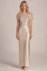 Sparkly Apricot Sheath Sequins Short Sleeves Long Mother of the Bride Dress sold by Zapaka