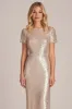 Sparkly Apricot Sheath Sequins Short Sleeves Long Mother of the Bride Dress sold by Zapaka