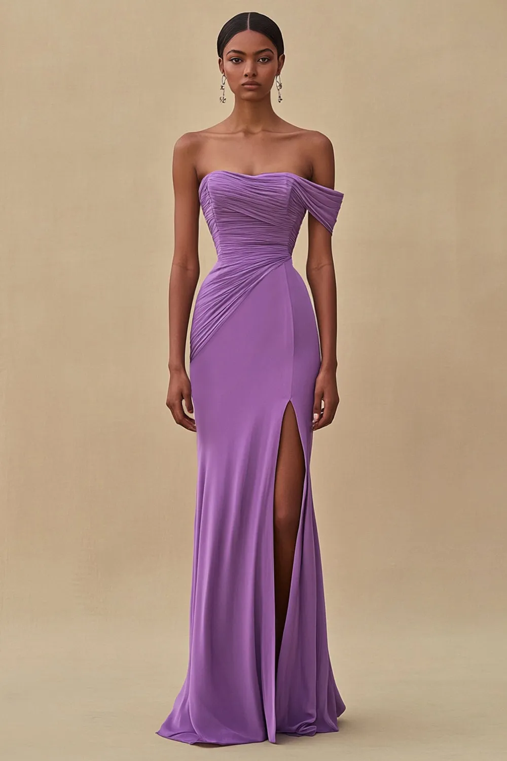Off Shoulder Purple Mermaid Long Formal Dress with Slit sold by Zapaka