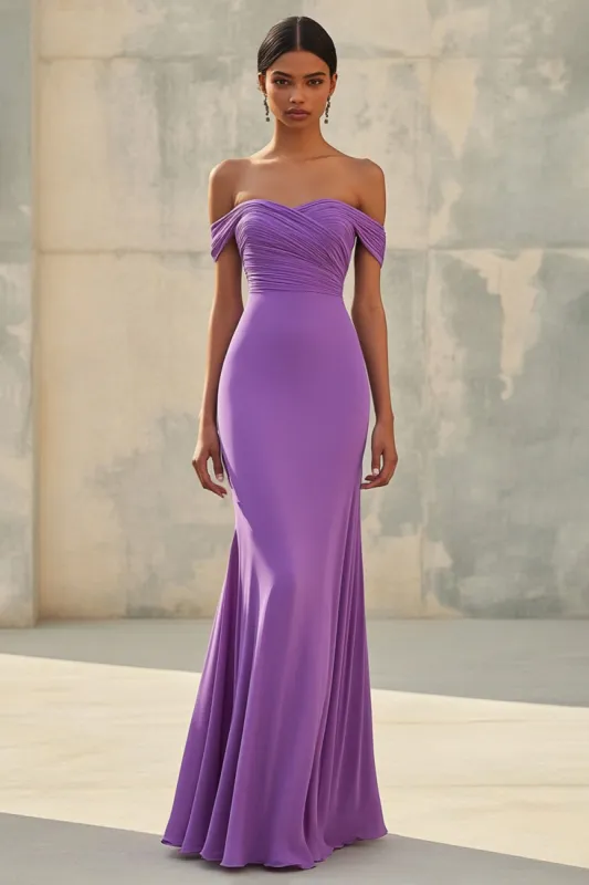 Mermaid Off Shoulder Purple Chiffon Long Formal Dress sold by Zapaka