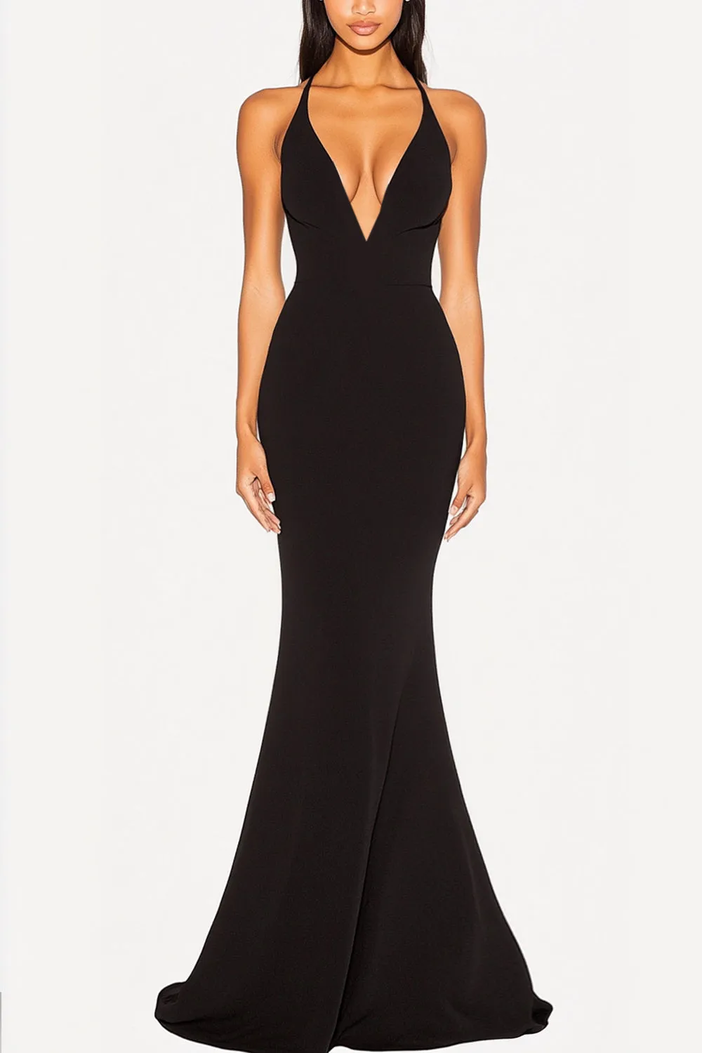Black Mermaid Deep V-Neck Formal Dress sold by Zapaka