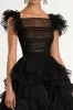 Black A-Line Flatter Sleeves Ruffles Tulle Tea Length Formal Dress sold by Zapaka