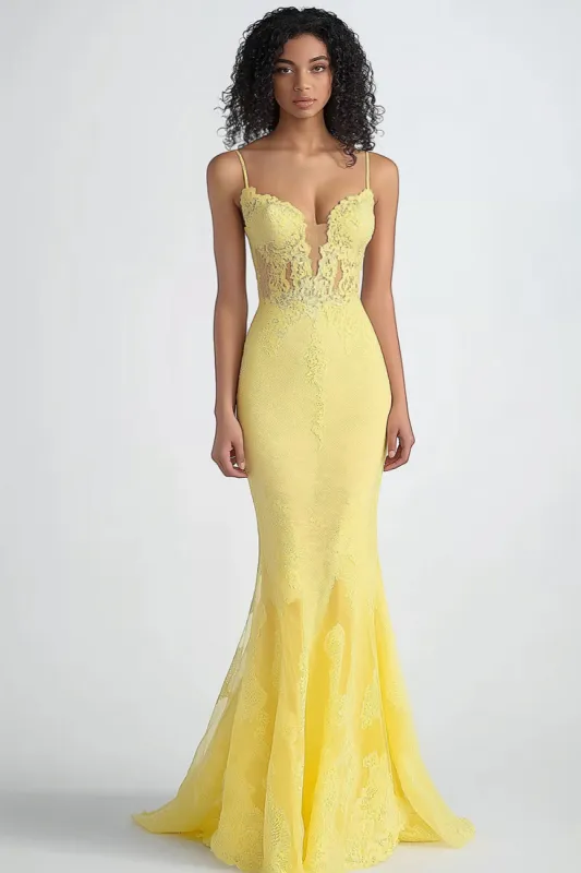 Daffodil Sheath Thin Straps Mesh Formal Dress sold by Zapaka
