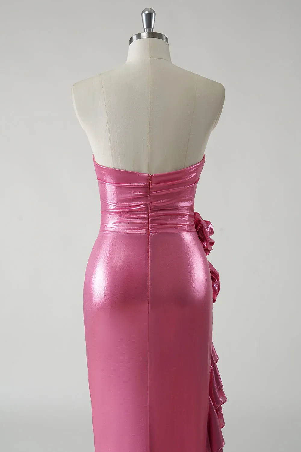 Sparkly Fuchsia Metallic Strapless Prom Dress with Slit sold by Zapaka product image thumbnail 5
