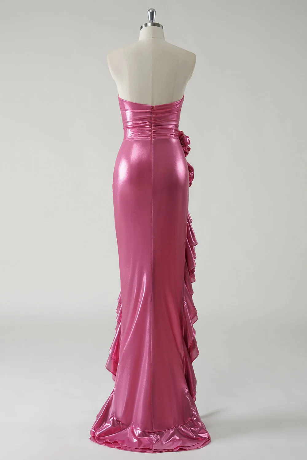 Sparkly Fuchsia Metallic Strapless Prom Dress with Slit sold by Zapaka product image thumbnail 2