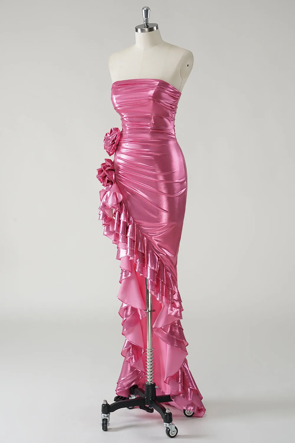 Sparkly Fuchsia Metallic Strapless Prom Dress with Slit sold by Zapaka product image thumbnail 3