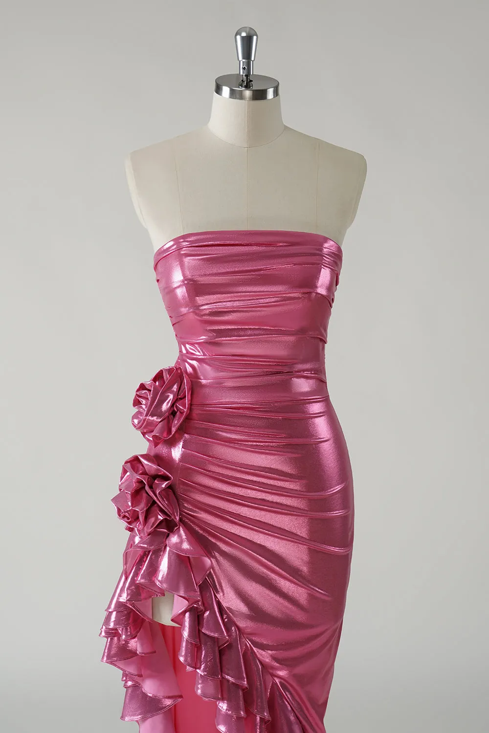 Sparkly Fuchsia Metallic Strapless Prom Dress with Slit sold by Zapaka product image thumbnail 4