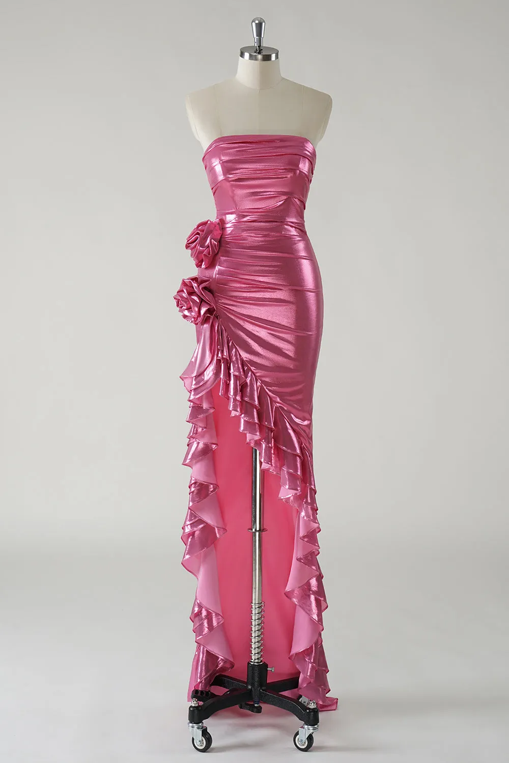 Sparkly Fuchsia Metallic Strapless Prom Dress with Slit sold by Zapaka