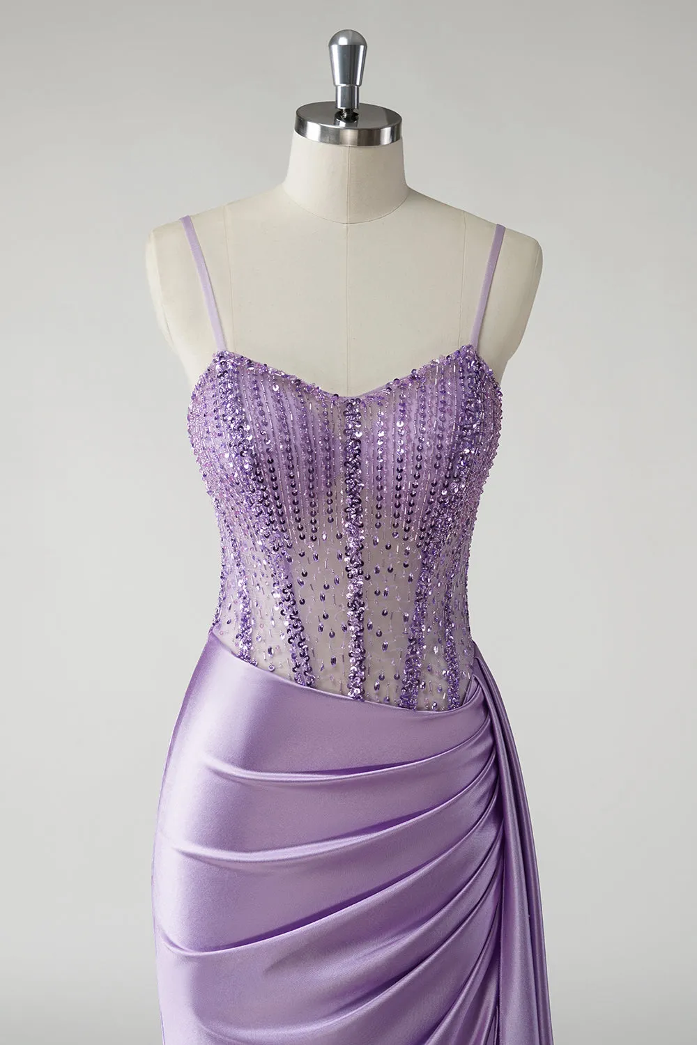 Sparkly Purple Corset Satin Side Cape Long Prom Dress with Slit sold by Zapaka product image thumbnail 4