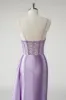 Sparkly Purple Corset Satin Side Cape Long Prom Dress with Slit sold by Zapaka
