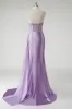 Sparkly Purple Corset Satin Side Cape Long Prom Dress with Slit sold by Zapaka