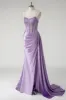 Sparkly Purple Corset Satin Side Cape Long Prom Dress with Slit sold by Zapaka