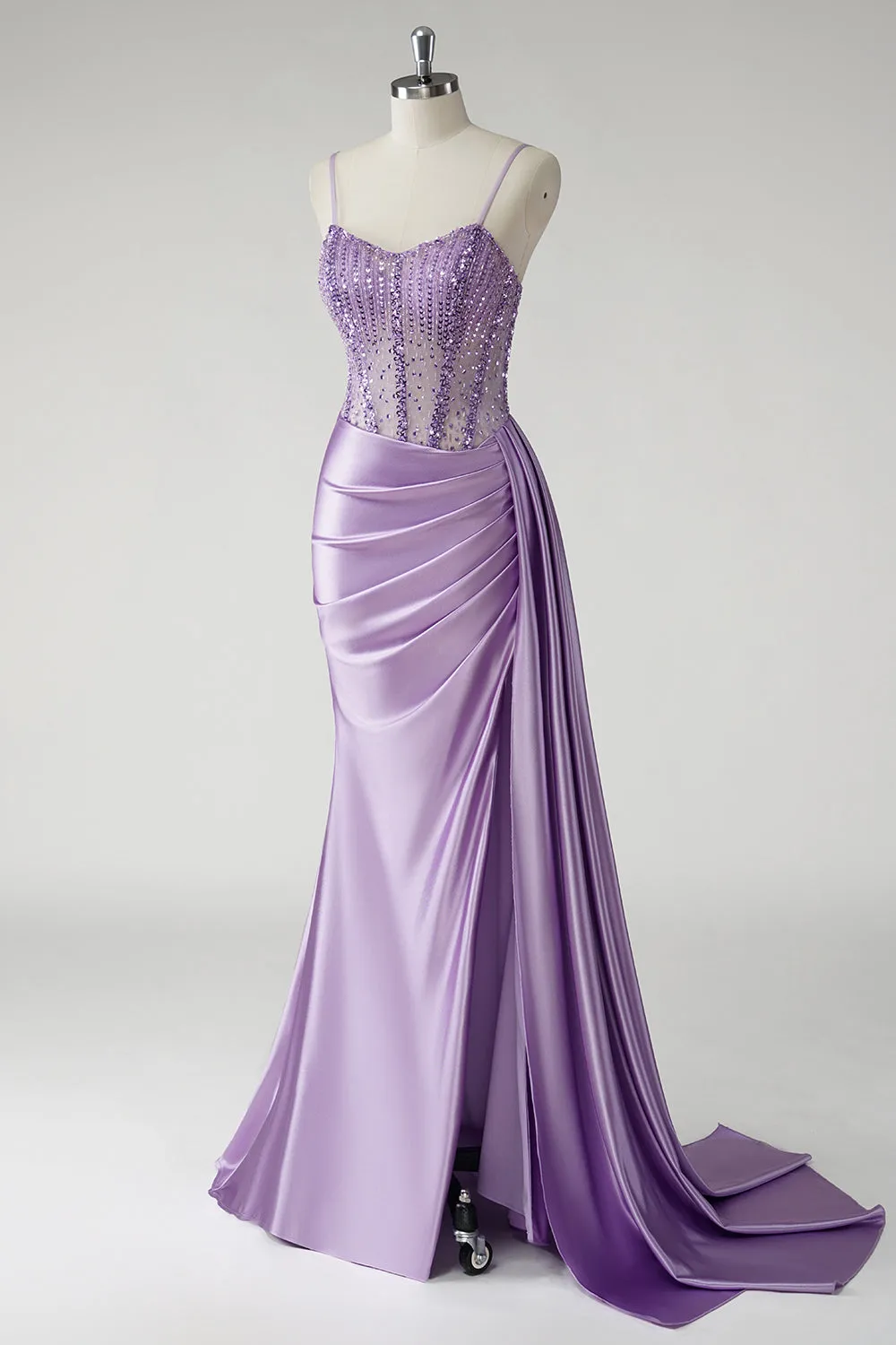 Sparkly Purple Corset Satin Side Cape Long Prom Dress with Slit sold by Zapaka product image thumbnail 3