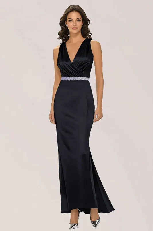 Sparkly Black Mermaid Wrap Beaded V Neck Long Formal Dress sold by Zapaka