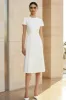 White Round Neck Fitted Straight Pencil Midi Formal Dress sold by Zapaka
