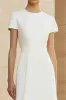 White Round Neck Fitted Straight Pencil Midi Formal Dress sold by Zapaka