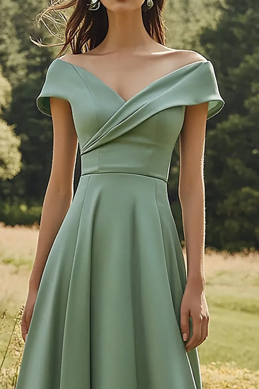 Sage Off The Shoulder Slim Formal Dress with Wide Hem sold by Zapaka product image thumbnail 2