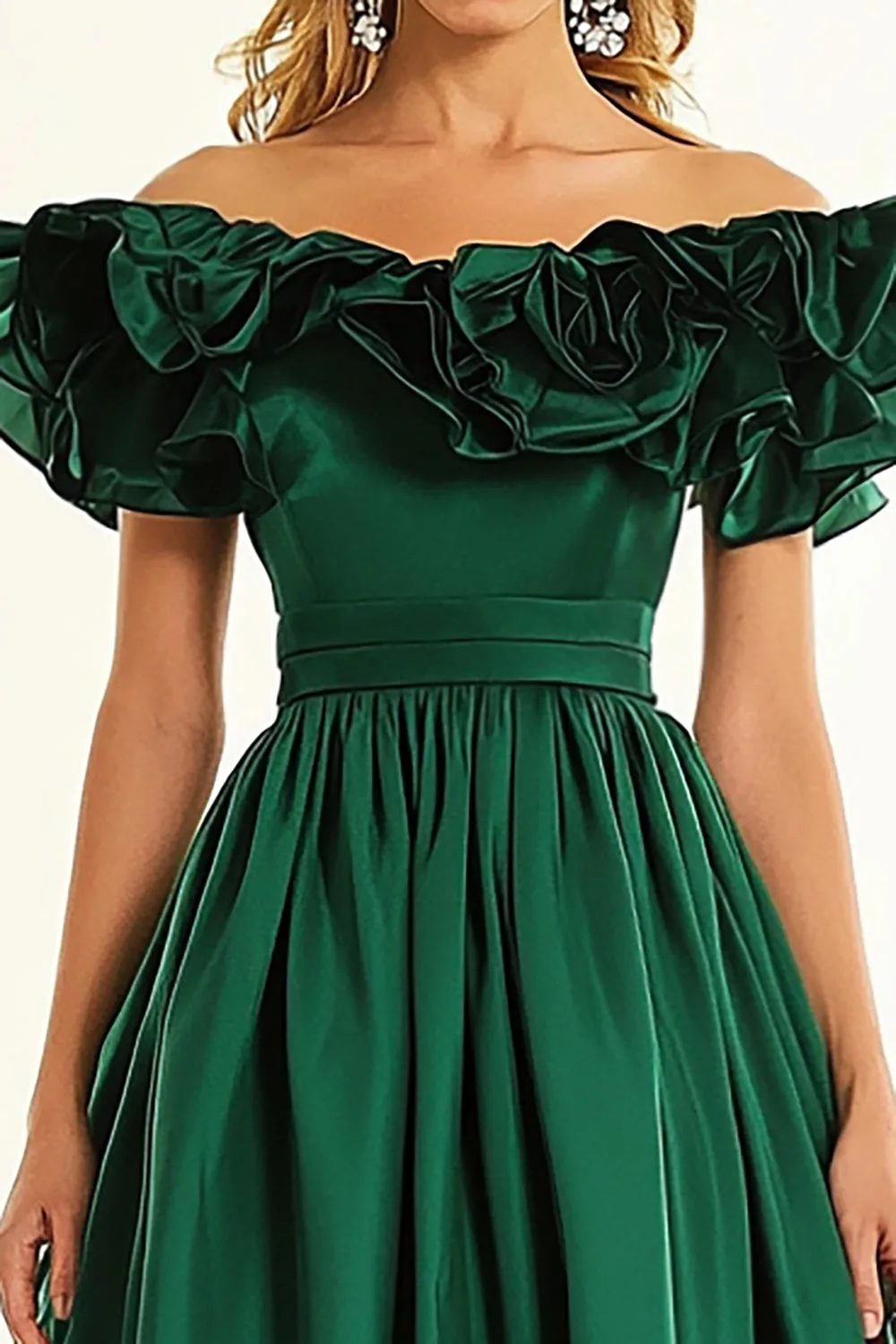 Dark Green Short Sleeves A Line Formal Dress sold by Zapaka product image thumbnail 2