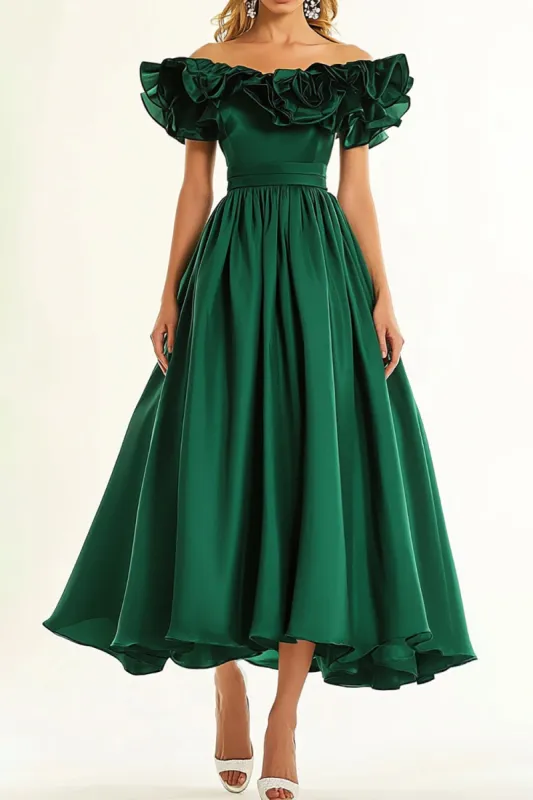 Dark Green Short Sleeves A Line Formal Dress sold by Zapaka