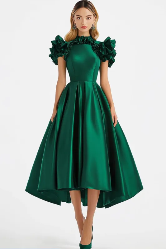 Dark Green A Line Off The Shouler with Ruffles Formal Dress sold by Zapaka