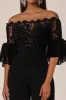 Black Off the Shoulder Half Sleeves Chiffon Long Jumpsuits sold by Zapaka