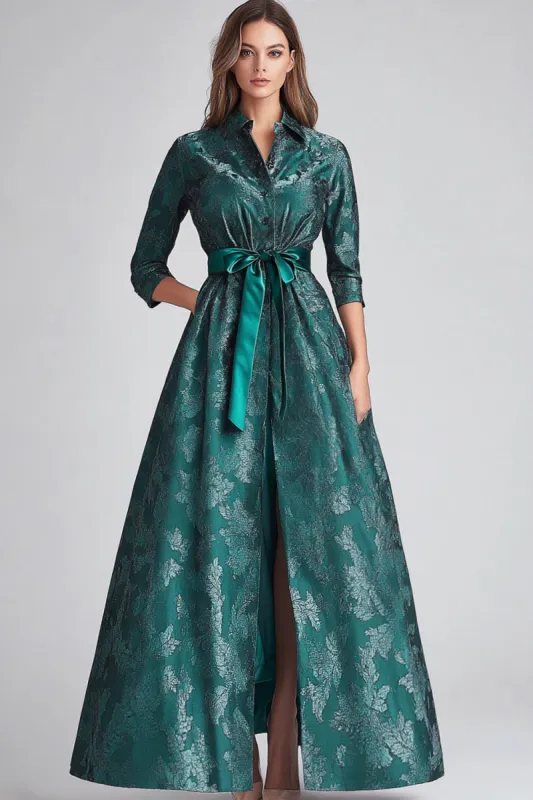 Dark Green Floral A Line Mother of Bride Dress with Pockets sold by Zapaka