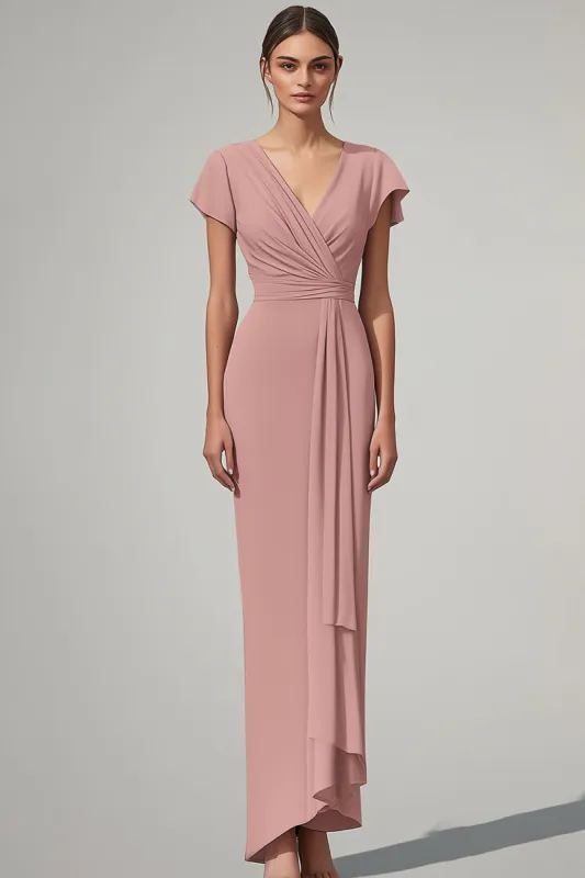 V Neck Mermaid Pink Chiffon Long Mother Of Bride Dress sold by Zapaka