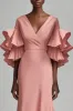 Grey Pink V Neck Mermaid Long Mother Dress with Ruffles sold by Zapaka