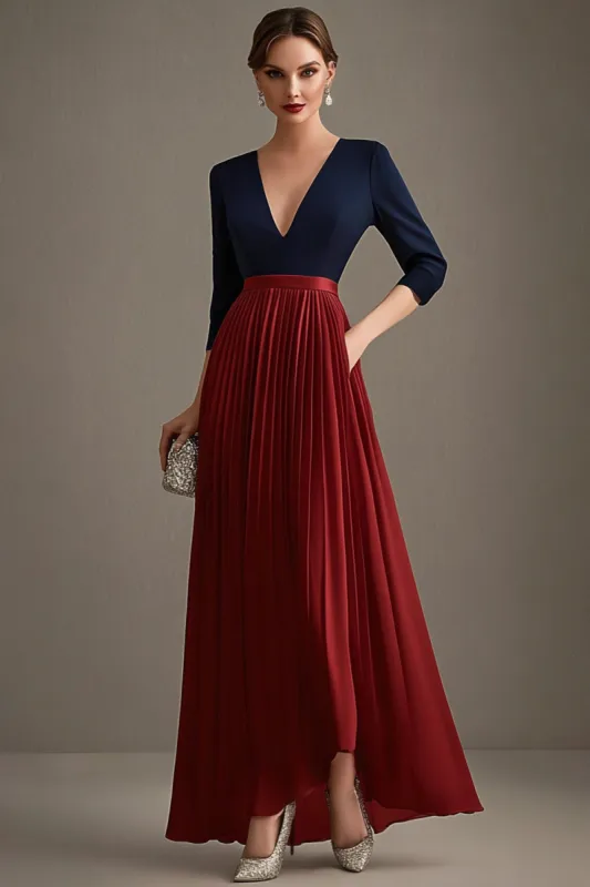 Navy and Red V-neck A-Line Chiffon Mother of the Bride Dress sold by Zapaka