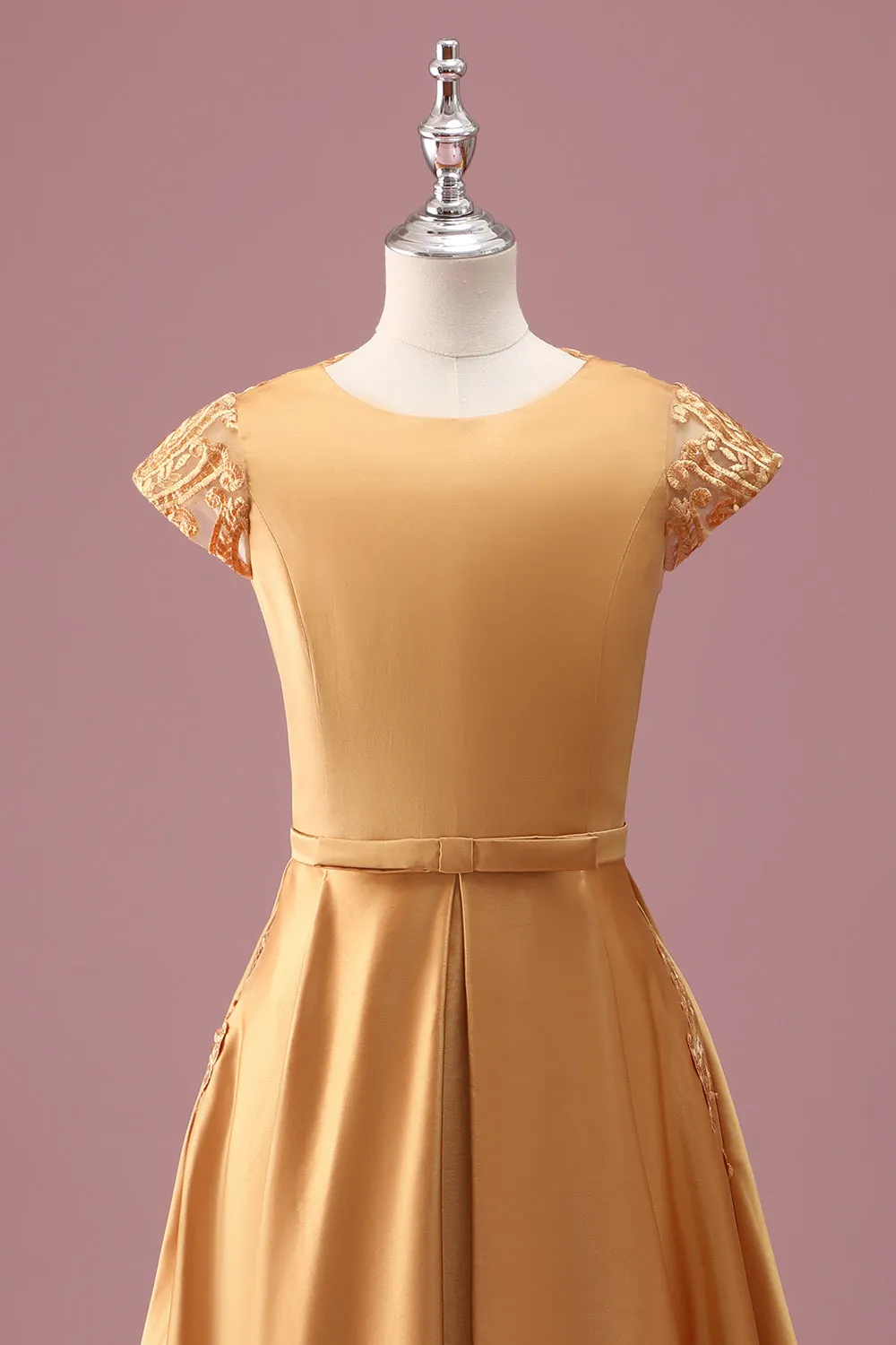 Golden Round Neck Chiffon A Line Short Sleeves Junior Bridesmaid Dress sold by Zapaka product image thumbnail 4