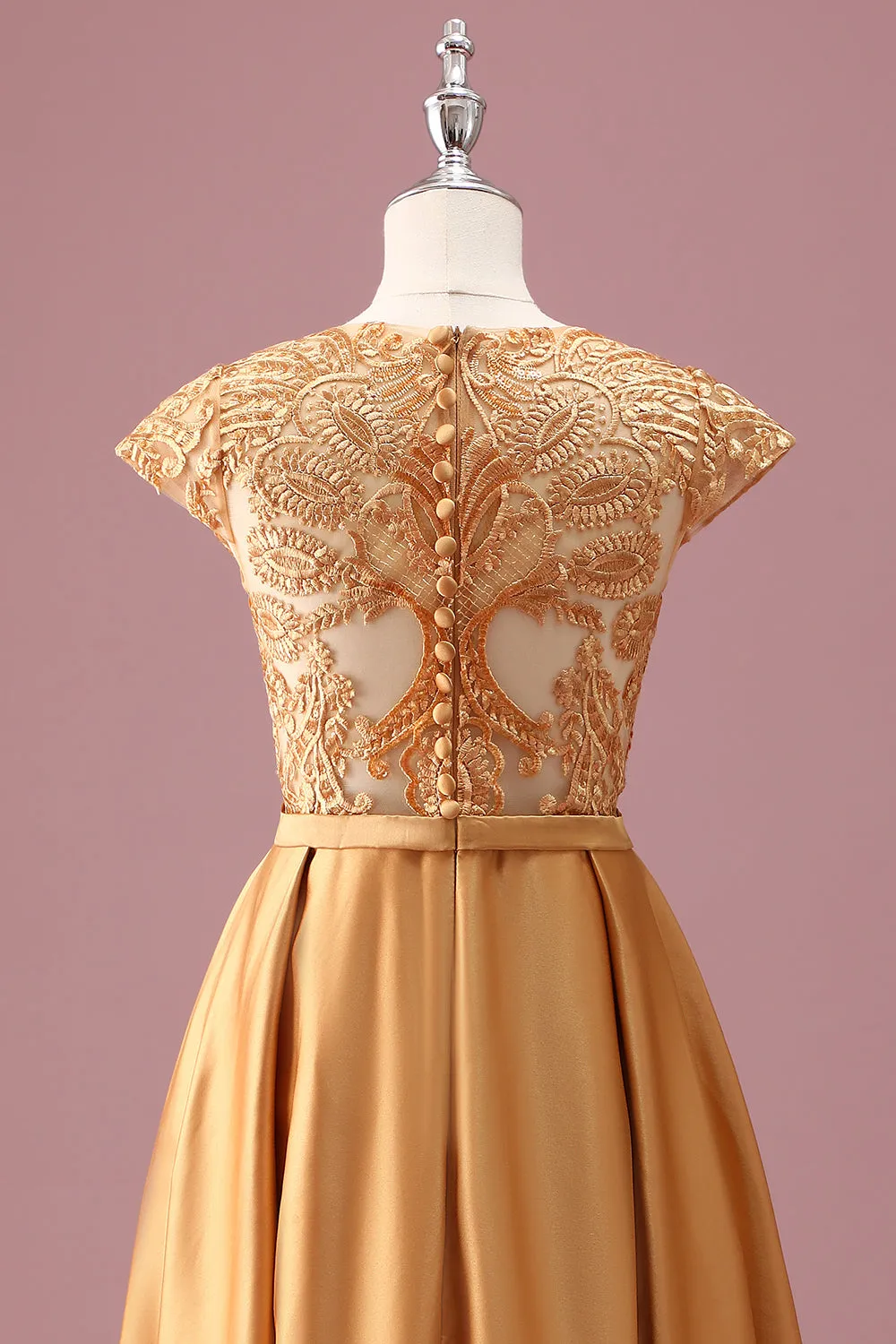 Golden Round Neck Chiffon A Line Short Sleeves Junior Bridesmaid Dress sold by Zapaka product image thumbnail 5