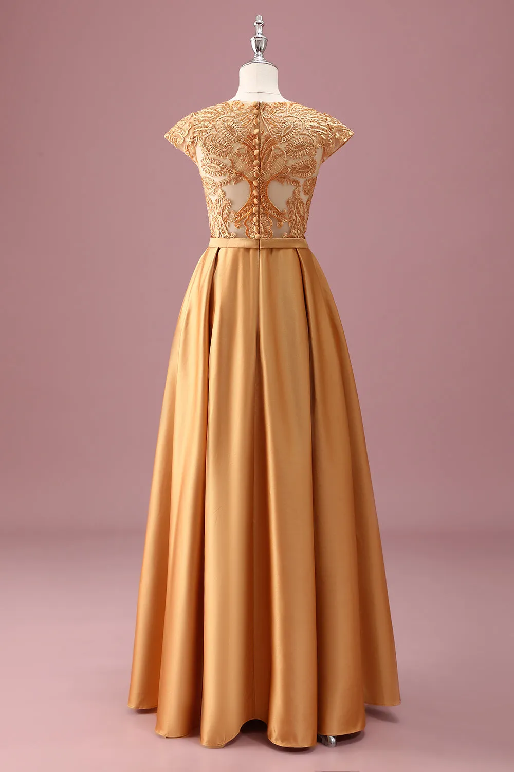 Golden Round Neck Chiffon A Line Short Sleeves Junior Bridesmaid Dress sold by Zapaka product image thumbnail 2