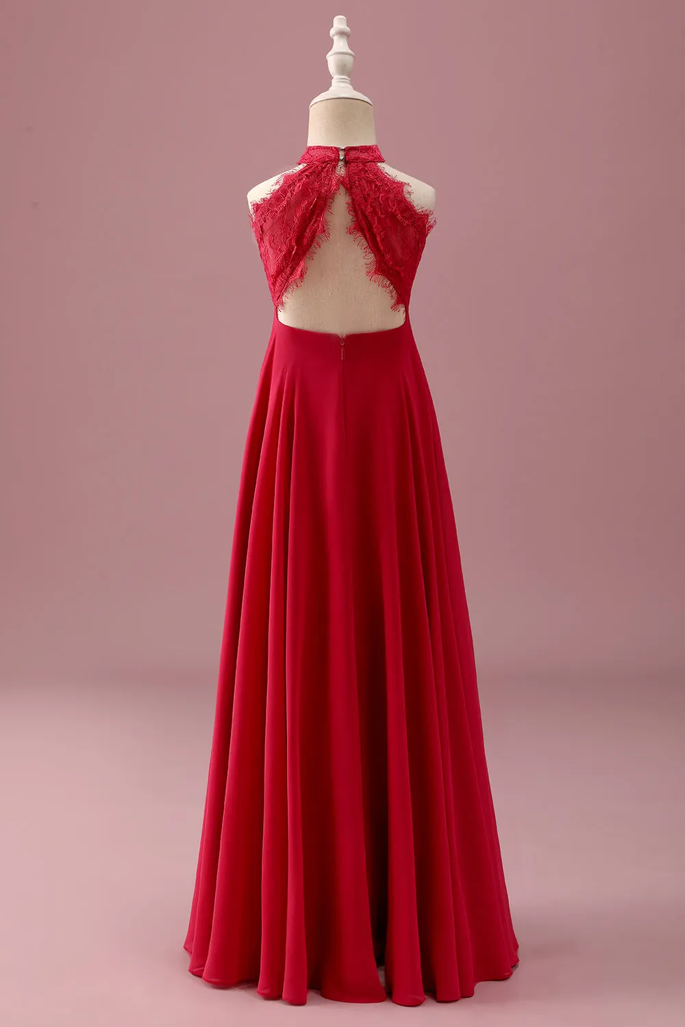 Lace Halter Red A Line Chiffon Ruched Junior Bridesmaid Dress sold by Zapaka product image thumbnail 2